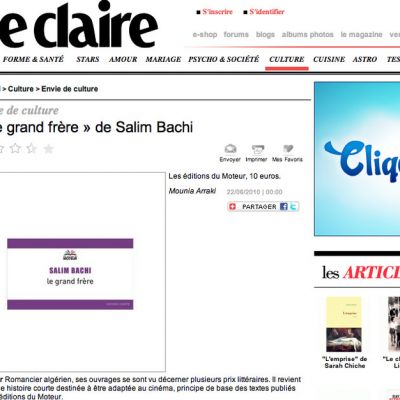Marie Claire conseille «Le Grand Frère» de Salim Bachi à ses lectrices
